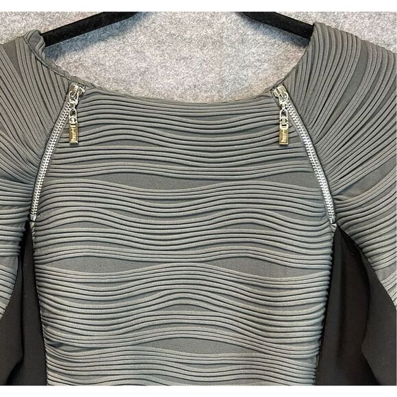 JOSEPH RIBKOFF Dress Women's Size 10 Gray Black Colorblock Textured Midi Zipper - Picture 3 of 14